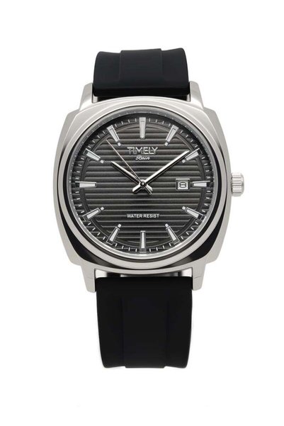 TR TIMELY RAIN Men’s Quartz Classic Wrist Watch Silver Case Grey Silicone Str...
