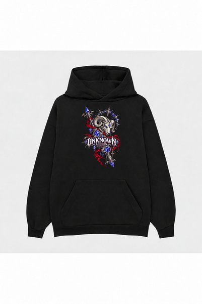 SVART WEAR Unknown London High Balance Cut Printed Black Hoodie