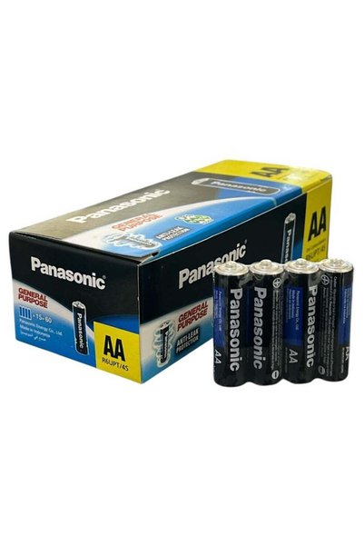 PANASONIC 60 قطعة بطاريات زنك كربون أصلية من نوع AA (4×15)، تصميم مضاد للتسرب...