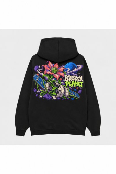 SVART WEAR Broken Planet Μαύρο φούτερ με κουκούλα και τύπωμα «Sessiz Yörünge»