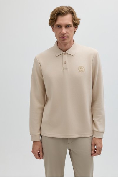 Sabri Özel Bej Regular Fit Polo Yaka Erkek Sweatshirt