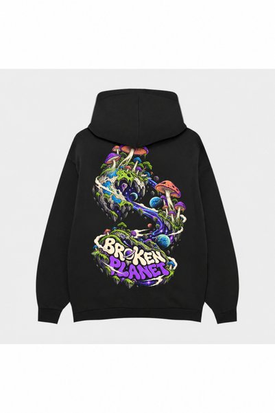SVART WEAR Μαύρο φούτερ με κουκούλα Broken Planet με τύπωμα «Denge Noktası»