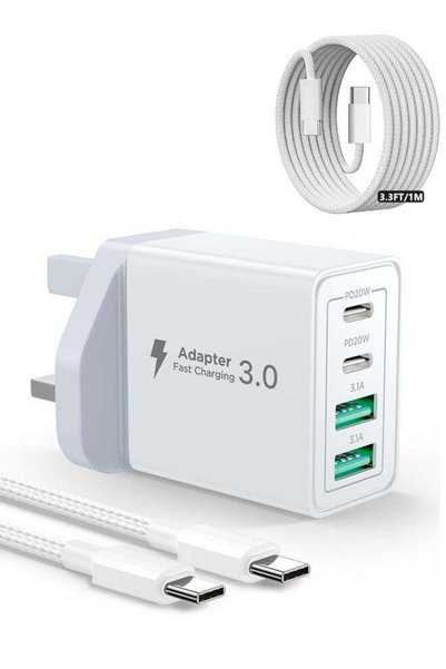 VibeHome شاحن سريع بمنفذ USB-C بقدرة 40 واط، وشاحن USB بأربعة منافذ مع كابل ش...