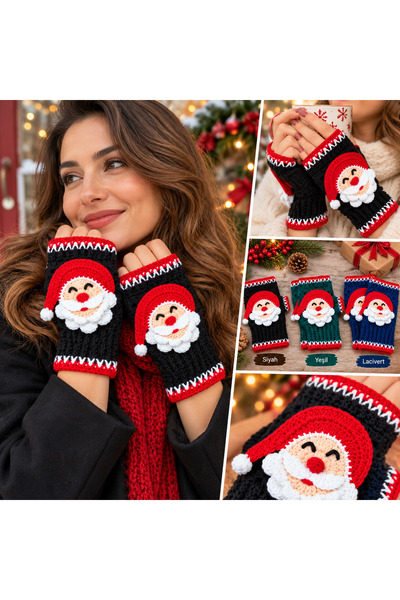 satürn hobi örgü tasarım Knitted Santa Claus Fingerless Gloves
