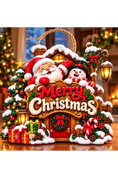 OKAVANGO Gülümseyen Noel Baba ve Kardan Adamlı Yılbaşı Ahşap Kapı Süsü Noel Kapı Süsü, Yılbaşı Süsü Yılbaşı Temalı Hediyeler (25-23 cm)