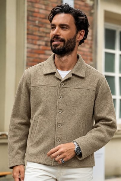 DAMGA JEANS Jachetă de tranziție pentru bărbați, cu guler de cămașă cu nastur...
