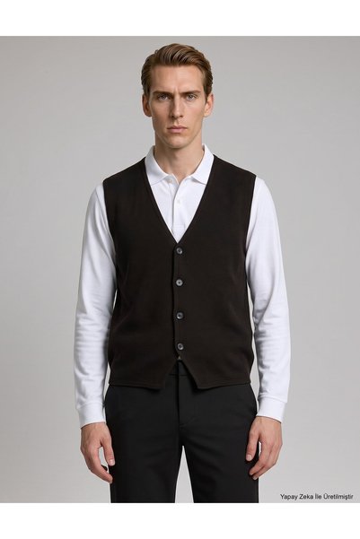 Pierre Cardin سترة تريكو سوداء بقصة ضيقة وياقة على شكل حرف V 50333914-VR046