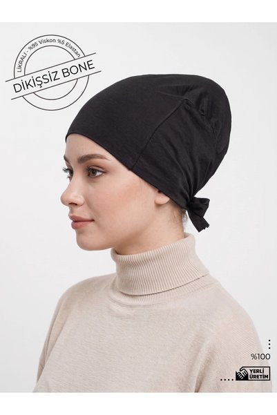 Gullfoss Black Seamless Lycra Bonnet - Elastic, Non-Slip Viscose Bonnet with ...