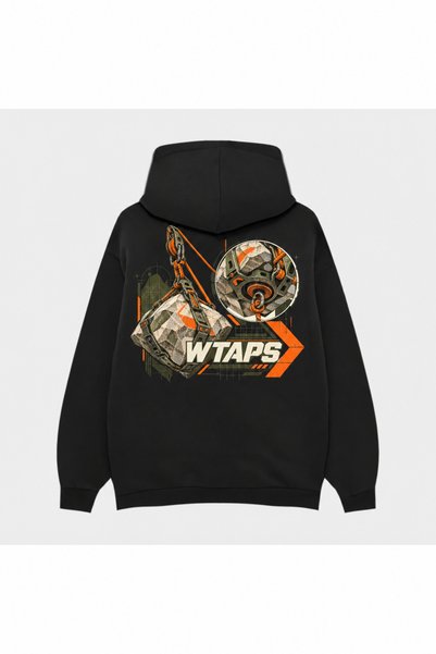 SVART WEAR Wtaps Open Layer Cut Printed Black Hoodie