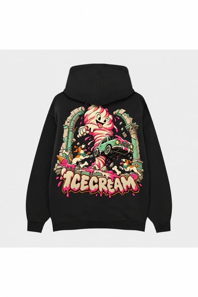 SVART WEAR Icecream Dreamy Door Print Black Hoodie