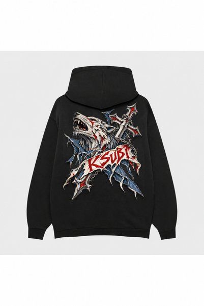 SVART WEAR Ksubi Open Layer Cut Printed Black Hoodie