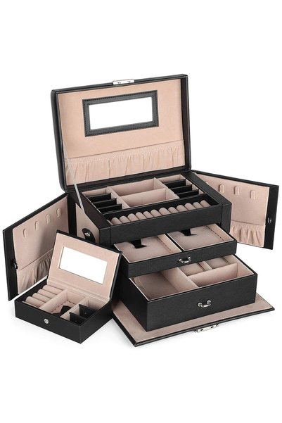 SONGMICS Jewellery Box 3 Layers, Jewellery Organiser with 2 Drawers, Jeweller...