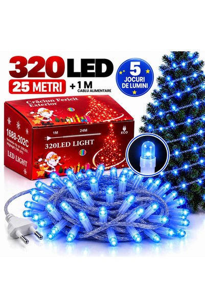 SHOP LIKE A PRO Instalație Luminoasă de Crăciun, 320 LED-uri, 25 Metri, 5 Joc...