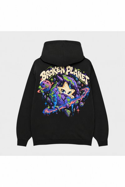 SVART WEAR Μαύρο φούτερ με κουκούλα με τύπωμα «Broken Planet» και «Kırık Çerç...