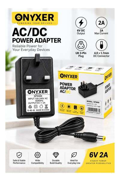 GENERAL ONYXER SP9068 6V 2A AC/DC Power Adapter, 4.0 × 1.7mm DC Connector, UK...