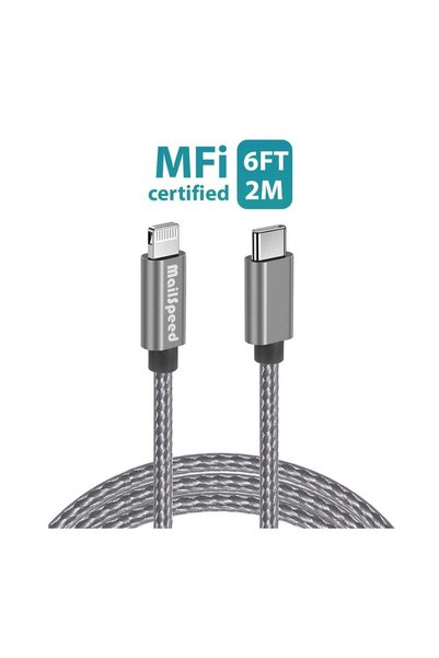MailSpeed كابل شحن آيفون 2 متر [معتمد من MFi] كابل شاحن USB-C إلى Lightning ل...
