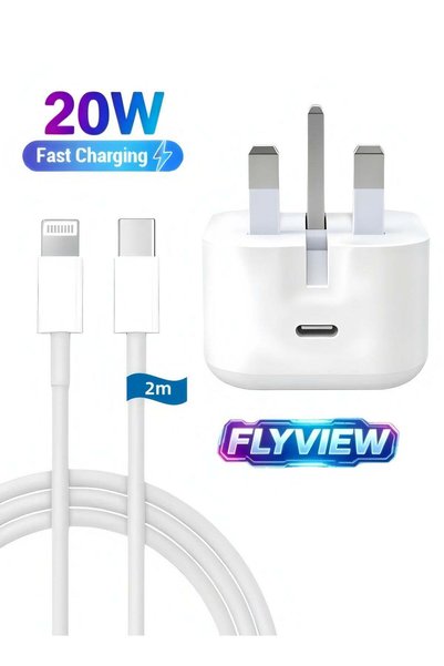 Flyview شاحن آيفون سريع بقوة 20 واط |   شاحن حائط سريع USB C مع كابل USB C إل...