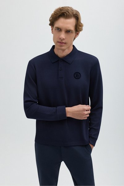 Sabri Özel Koyu Lacivert Regular Fit Polo Yaka Erkek Sweatshirt