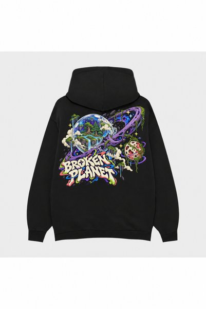 SVART WEAR Broken Planet Wide-Angle Cut-Out Printed Black Hoodie
