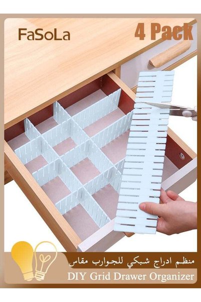 GENERAL Fasola 14.5 in DIY Grid Drawer Organizer for Socks, 4PC Adjustable Pl...