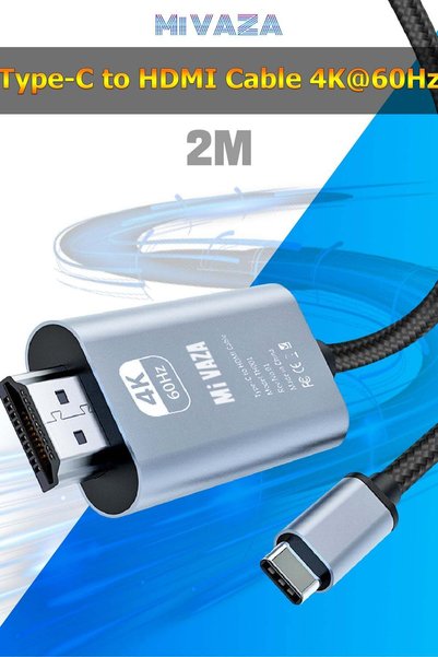 Mi VAZA كابل من نوع Type-C إلى HDTV - يدعم دقة 4K - كابل شاشة HDMI 2.0 - متوا...