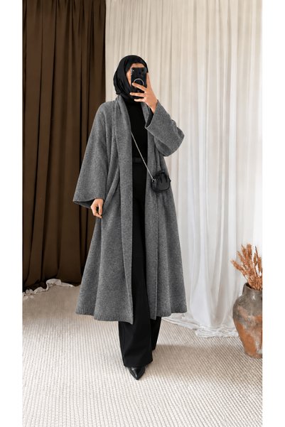 Hepsi Moda Shawl Collar Loose Knit Cardigan - 6358 - Grey