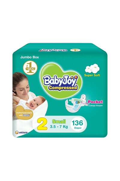 BabyJoy 2X Compressed Diamond Pad Diaper, Size 2, Small, 3.5-7 Kg, Jumbo Box,...