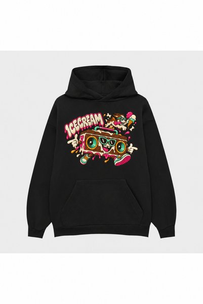 SVART WEAR Icecream Flow Point Printed Black Hoodie