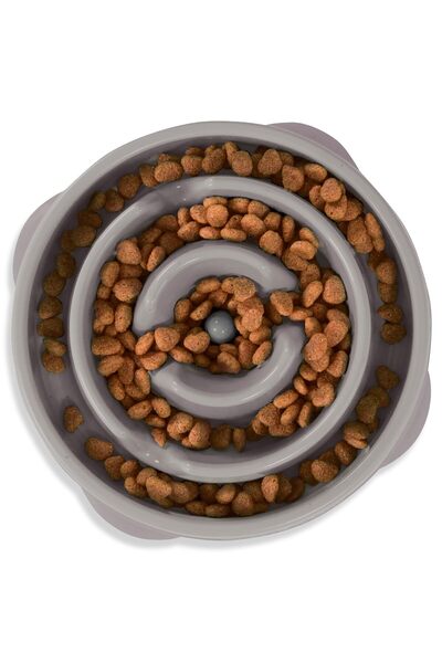 Outward Hound Fun Feeder Slo Bowl, Slow Feeder Dog Bowl, Medium/Mini, Grey