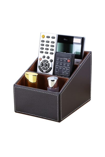KINGFOM 3 Slot PU Leather Remote Control Holder Organizer, Home Sundries Stor...