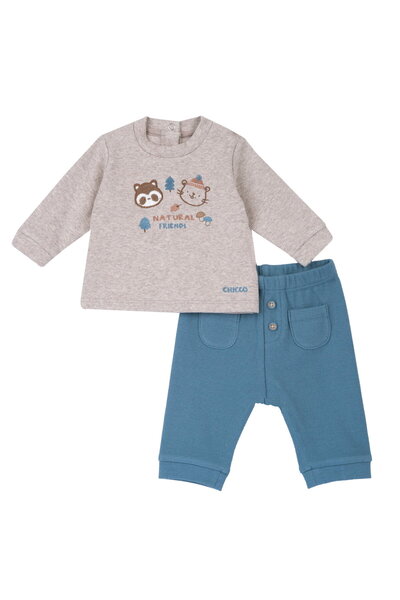Chicco Costumas copii Chicco, bluza si pantaloni, bej cu model, 75920-67MFCI