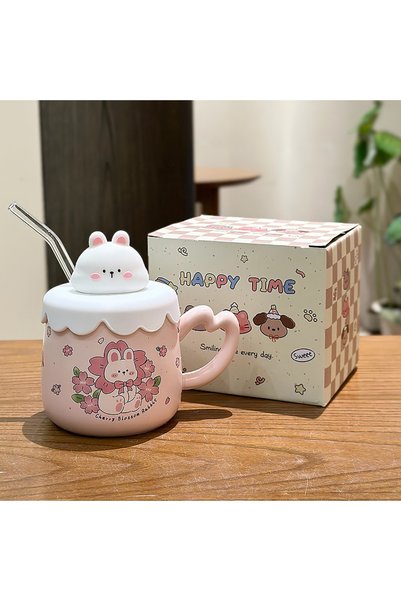 Generic Brand كوب سيراميك مع غطاء للماء، مناسب للاستخدام في المنزل والمكتب، ه...