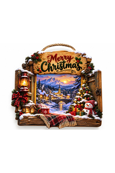 OKAVANGO Yılbaşı Süsü Noel Ahşap Kapı Süsü Yılbaşı Mazemeleri Noel Yılbaşı Temalı Hediyeler Yılbaşı Süsü (23-25 cm)