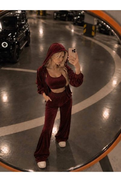 Fashiontayt Silk Velvet Stone-Embellished Top and Bottom Crop 3-Piece Set