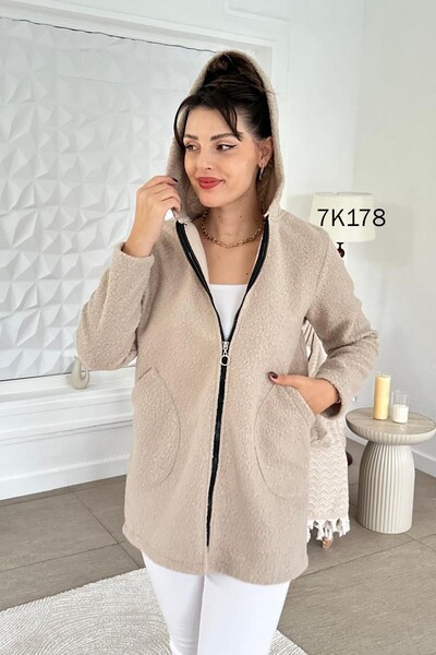 İnce Topuk Hooded Boucle Fabric Jacket 7K178