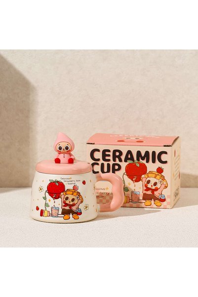 Generic Brand Ceramic Cartoon Mug with Lid for Water Home Gift