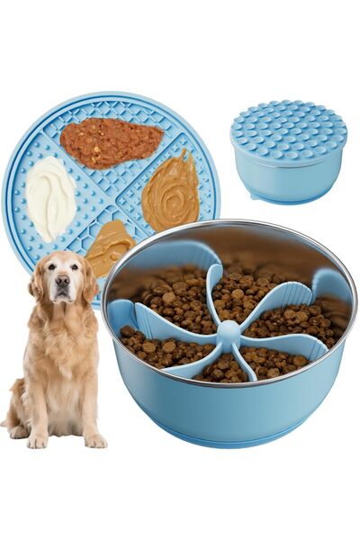 GENERAL 3-in-1 Stainless Steel Slow Feeder Dog Bowl, Anti-Gulp Metal Bowl, Gray
