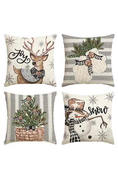 Generic Brand Set de 4 fețe de pernă decorative de Crăciun, cu om de zăpadă, ...