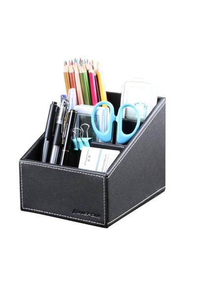 KINGFOM 3 Slot PU Leather Remote Control Holder Organizer, Home Sundries Stor...