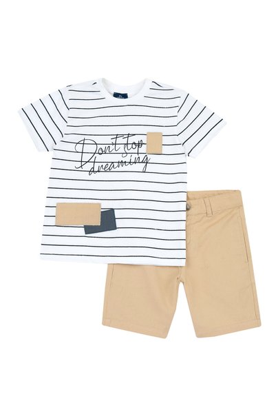 Chicco Costumas tricou si pantaloni Chicco, Bej Cu Model, 75785-66MC