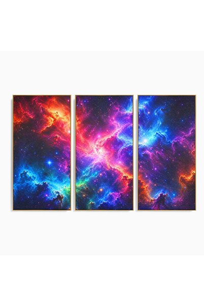 Luxcanva Set 3 Tablouri Canvas Nebuloasa Cosmica 210x140 cm (3 x 70x140) cu R...