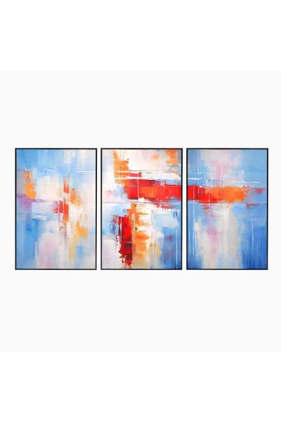 Luxcanva Set 3 Tablouri Pânză Pictură Abstractă Albastru și Roșu 150x70 cm (3...