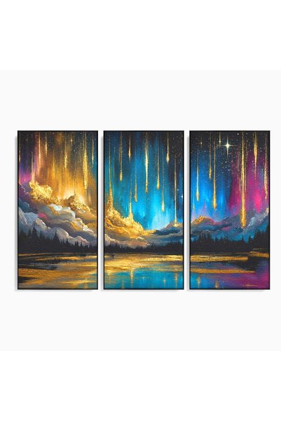 Luxcanva Set 3 Tablouri Canvas Cascada De Stele 150x100 cm (3 x 50x100) cu Ra...