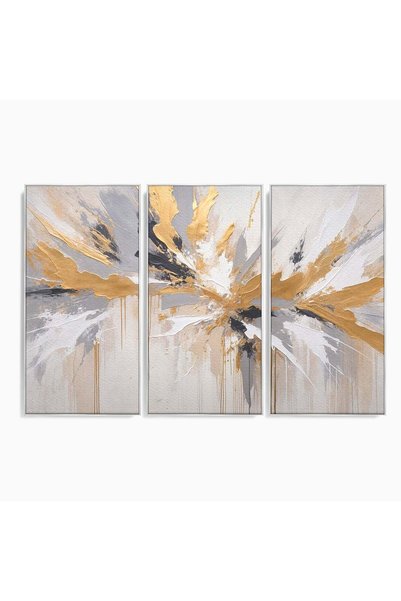 Luxcanva Set 3 Tablouri Canvas Explozie Aurie Abstracta 150x100 cm (3 x 50x10...