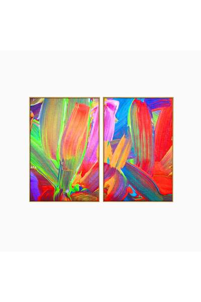 Luxcanva Set 2 Tablouri Canvas Abstracte 100x70 cm (2 x 50x70) cu Ramă Aurie ...
