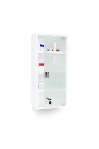 Relaxdays Dulap de medicamente de urgență XXL, alb/transparent, 57x12x27 cm