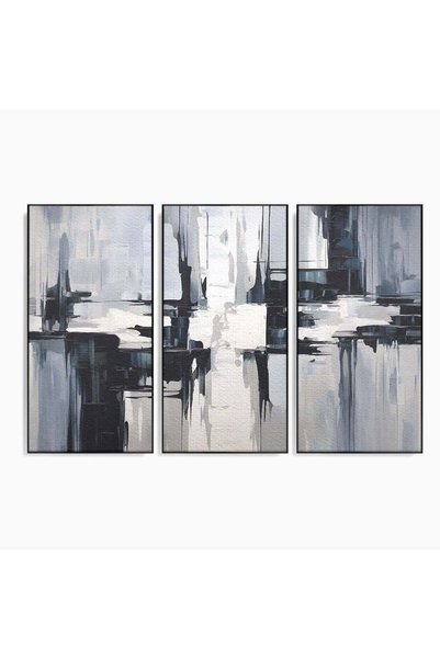 Luxcanva Set 3 Tablouri Pânză Pictură Abstractă Alb-Negru 150x100 cm (3 x 50x...