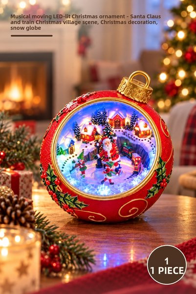 Yenilig 1 Musical, Moving LED-Lit Christmas Ball – Santa Claus and Train Chri...