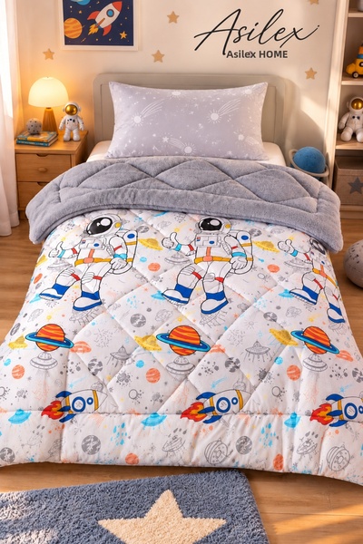 Asilex Home Collection Astronaut-Printed Children's Duvet Set, 155x215 cm, Re...