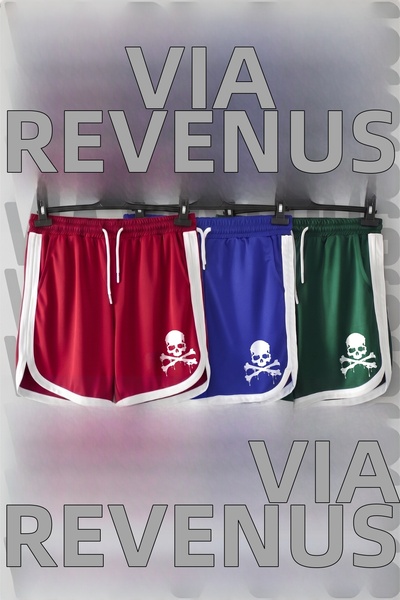 Vordevia Pantaloni scurți sport unisex, retro, cu imprimeu cu craniu, pentru ...